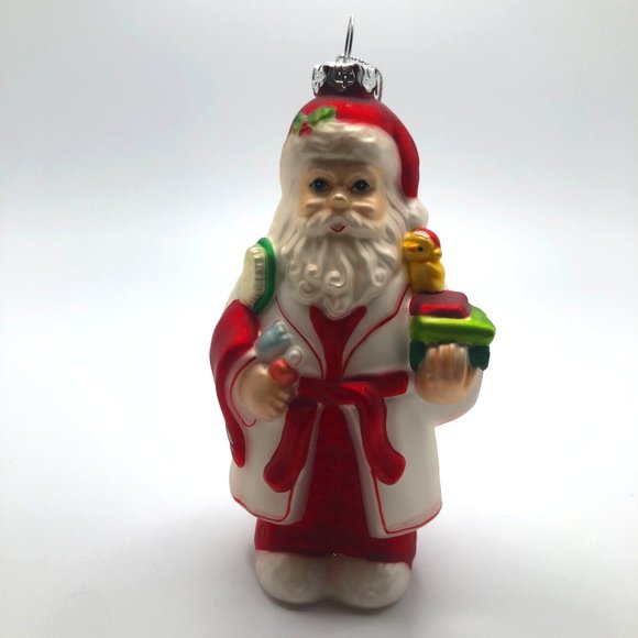 Vtg Blown Glass Santa Claus Bath Time Christmas Holiday Ornament Rubber Duckie - Picture 1 of 8